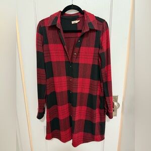 Faherty Red and Black Buffalo Plaid Button Down Flannel Dress